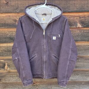 Carhartt Hooded Detroit Style Sierra Active Jacket Deep Wine Purple Small